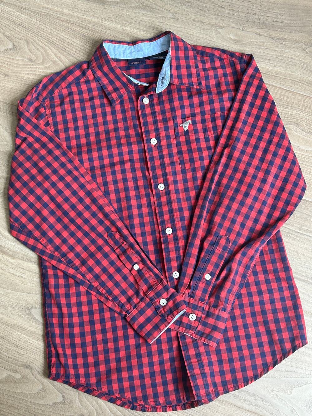Kids Wrangler Red/Navy Gingham Button Down Dress Shirt, 10/12